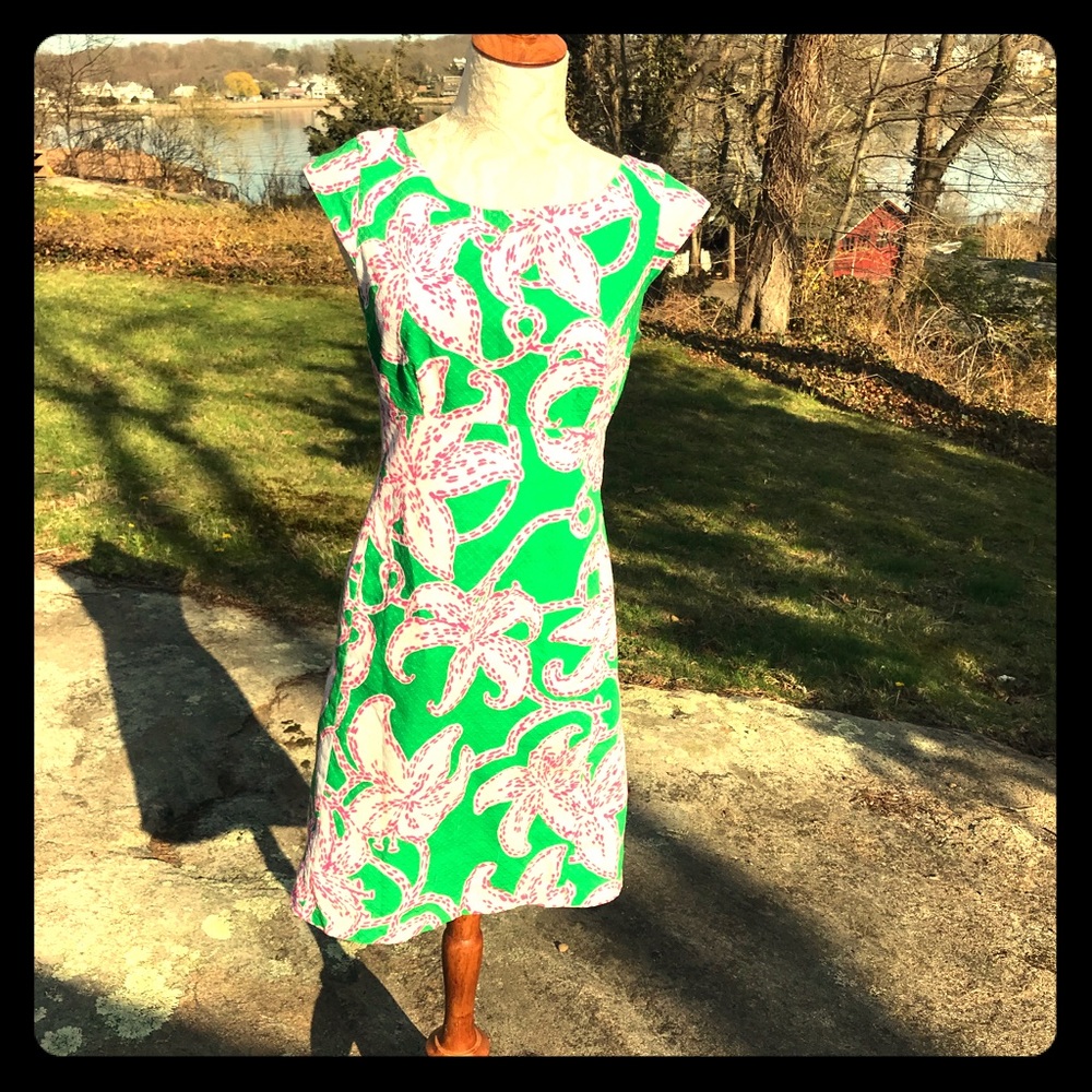 Lilly Pulitzer Green Pink Lilly Cotton Dress Size6